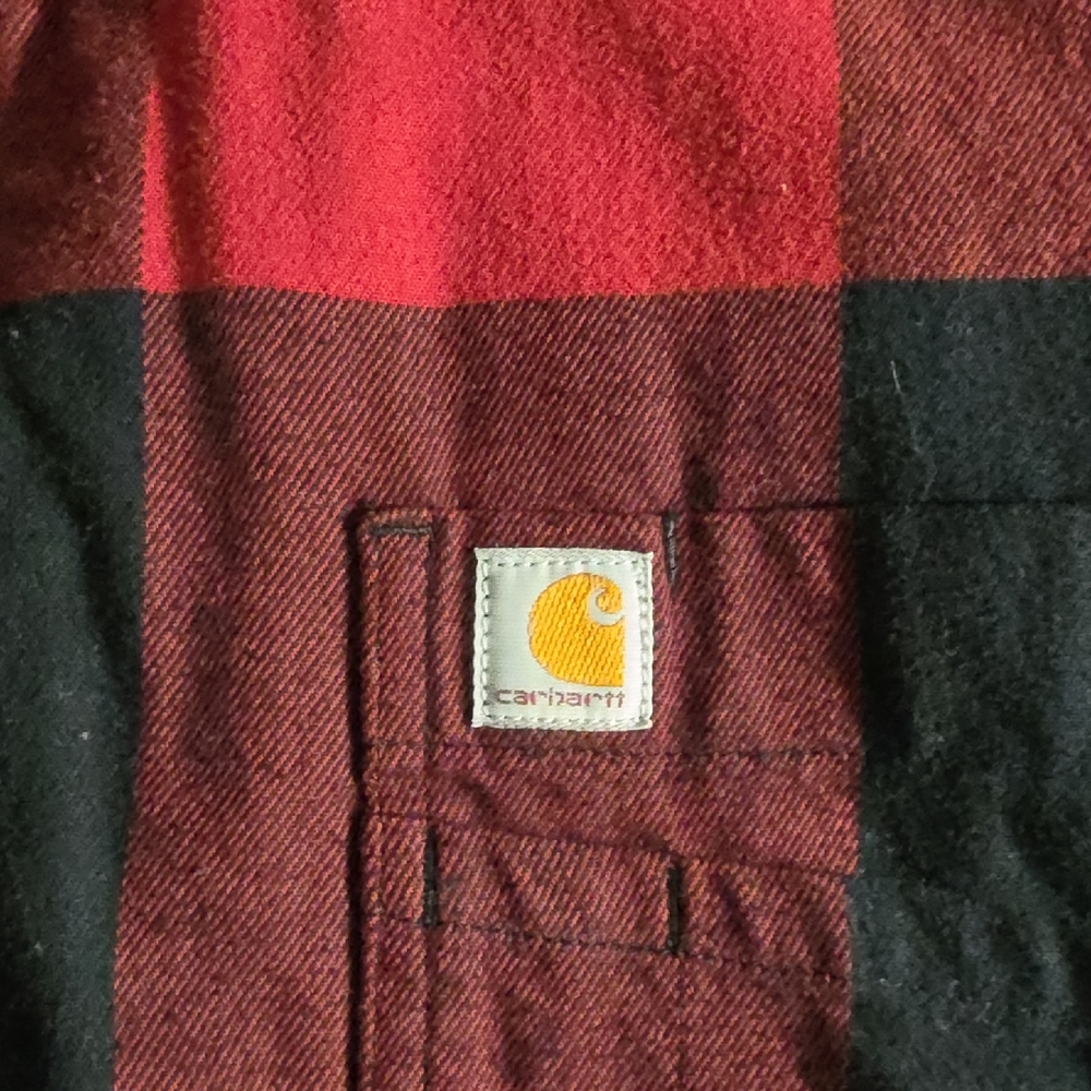 Carhartt Men’s Red and Black Buffalo Plaid Button-Down Shirt - Picture 2 of 6